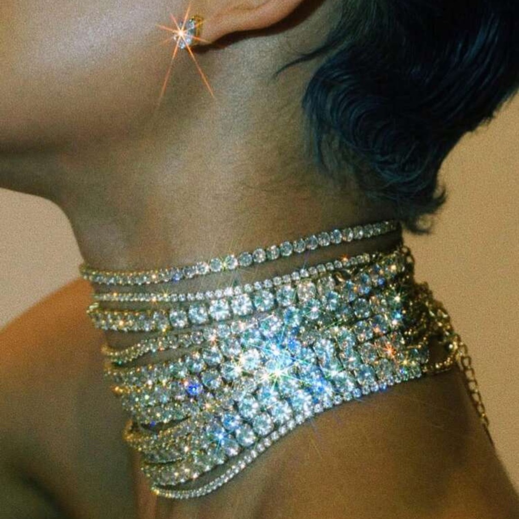 1pc & Elegant Full Crystal Bridal Jewelry, Shiny Single Row Diamond Necklace